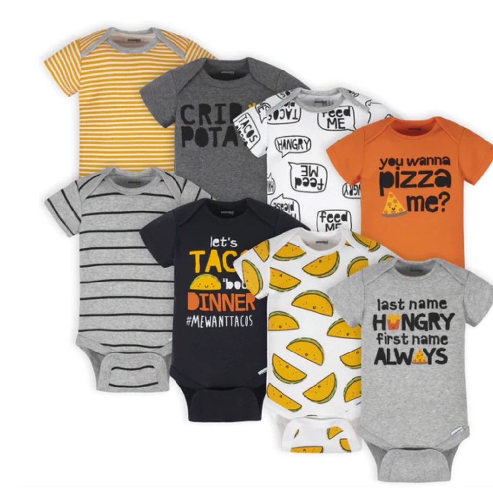 *NEW* Gerber Onesies 8-Pack Taco Pizza Bodysuits in 0-3M